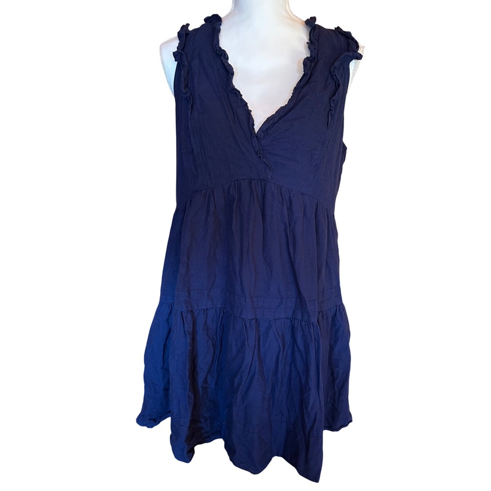 Vineyard Vines Navy Blue Tiered Ruffle V Neck Sleeveless Dress Women's Size L‎
